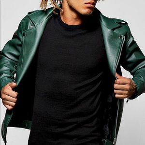 FAUX LEATHER GREEN BIKER JACKET